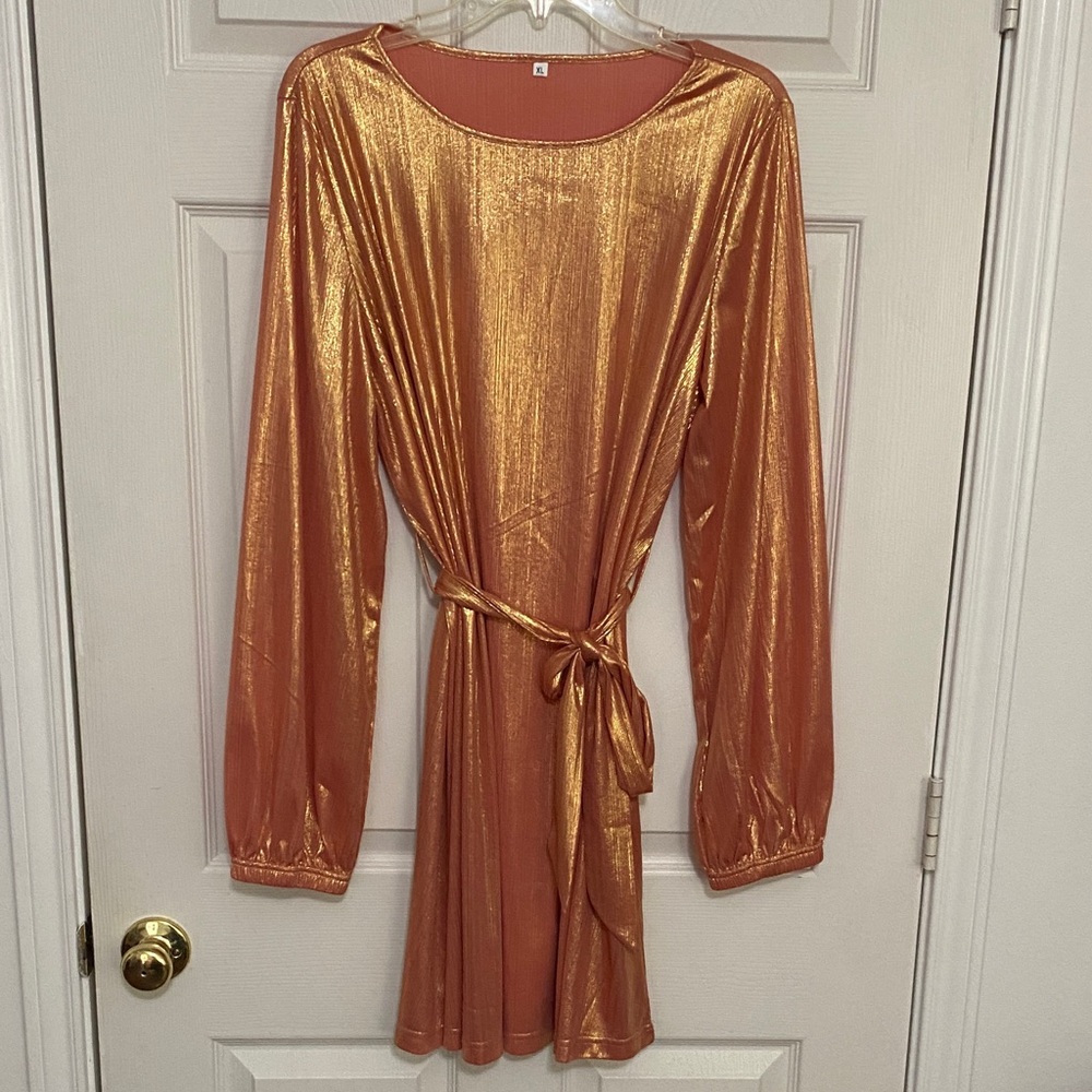 SHEIN Shimmering Gold Long Sleeve Dress